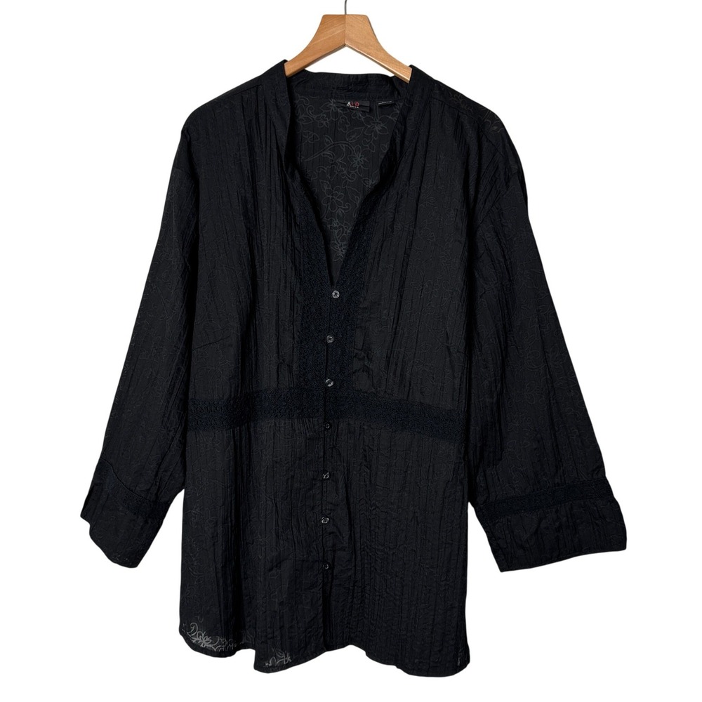 ALC Woman Black Floral Milkmaid Top Whimsygoth Crochet Lace Trim Plus Size 2X